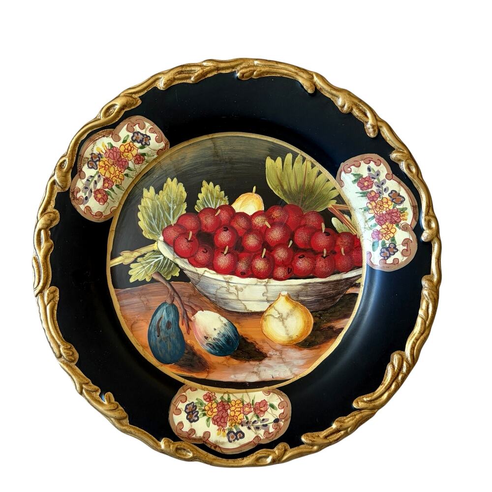 VINTAGE Raymond Waites Collectors Plate Hand Painted 10in Ceramic Fruit & Melon